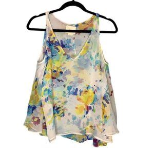Anthropologie Maeve Silk Sheer Watercolor Tank Top Size S Flowy Floral Fairycore